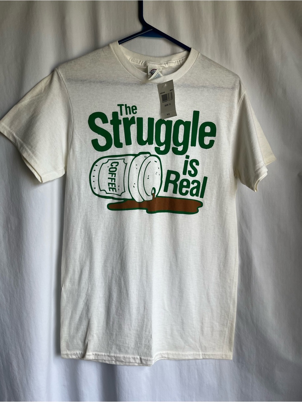 Delta White Short-Sleeve Tee with Green & Brown Coffee Graphic
